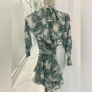 NWOT DIANE VON FURSTENBERG Floral Metallic Fil Coupé Georgette Mini Wrap - XXS